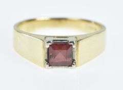 14K Yellow Gold Princess Garnet Solitaire Vintage Statement Ring