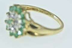 14K Yellow Gold Round Diamond Emerald Halo Cluster Ring