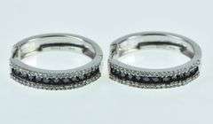 10K White Gold Black & White Diamond Classic Hoop Earrings