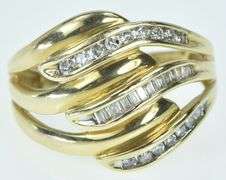 14K Yellow Gold Wavy Diamond Layered Statement Band Ring