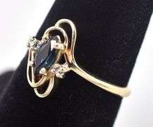 Whimsical 10K Yellow Gold Diamond and Blue Sapphire Gemstone Ring
