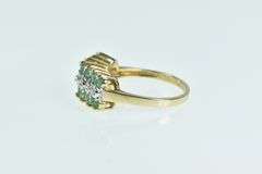 10K Yellow Gold Squared Diamond Emerald Statement Band Ring