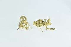 18K Yellow Gold J Y Designer Diamond Pearl Butterfly Earrings