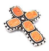 Vintage 925 sterling silver signed Amber cross pendant