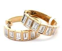 New 2.03ctw Baguette Diamond Bezel Set Hoop Earrings in 14K