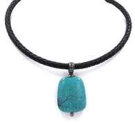 925 sterling silver turquoise pendant with black leather cord