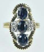 14K Yellow Gold 2.20 Ctw Oval Sapphire Diamond Statement Ring