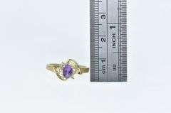 14K Yellow Gold Oval Amethyst Diamond Accent Filigree Ring