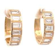New 2.03ctw Baguette Diamond Bezel Set Hoop Earrings in 14K