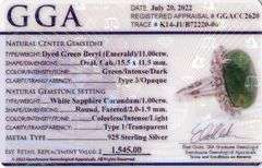 Mesmerizing 11.00CTS Oval Cabochon-Cut Emerald & 1.00CTW White Sapphire Ring in Sterling Silver