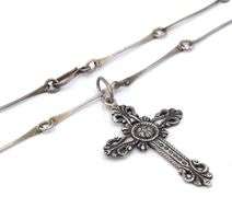 Vintage 925 sterling silver Signed cross pendant on chain necklace