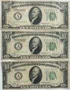 3 1928 B $10 Gold Redeemable FR Notes. Boston Fed Bank
