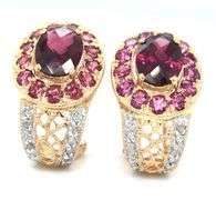 14kt Yellow gold Garnet halo earrings