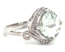14kt White gold Cushion cut Prasolite and diamond ring