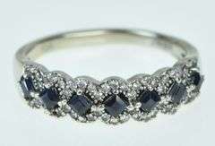 10K White Gold Princess Sapphire Diamond Wedding Band Ring