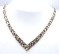 Vintage 925 sterling silver two tone V shaped mesh necklace