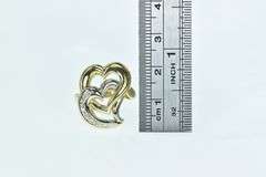 18K Yellow Gold Diamond Vintage Two Tone Interlocking Heart Ring