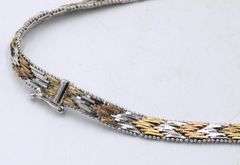Vintage 925 sterling silver two tone V shaped mesh necklace