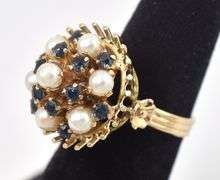 Shockingly Beautiful 14K Yellow Gold Pearl and Blue Sapphire Gemstone Ring