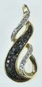 10K Yellow Gold Black & White Diamond Wave Loop Vintage Pendant