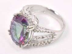 Marvelous 7.70CTS Mystic Quartz &. 0.83CTW White Topaz Ring in Sterling Silver