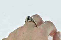 14K White Gold Oval Sapphire Diamond Halo Vintage Ring