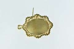 18K Yellow Gold Painted Lady Gem Haired Ornate Filigree Pin/Brooch
