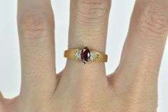 14K Yellow Gold Marquise Ruby Diamond Cluster Vintage Ring