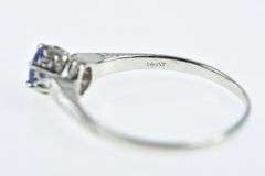 14K White Gold Tanzanite Vine Engraved Ornate Engagement Ring