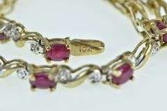 10K Yellow Gold Oval Ruby Diamond Accent Vintage Bracelet