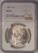 1881-S Morgan Silver Dollar NGC MS63