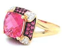 14kt Yellow gold pink topaz and diamond cocktail ring