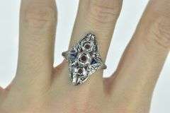 18K White Gold Art Deco Filigree Sapphire Engagement Setting Ring