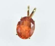 14K Yellow Gold Oval Syn. Orange Sapphire Solitaire Charm/Pendant