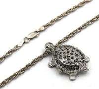 Vintage 925 sterling silver Turtle watch on Italian Rope chain necklace