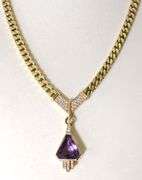Incredible 14K Yellow Gold Amethyst and Diamond Necklace