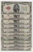 10 Much nicer Series of 1928 $5 Red Seal Notes