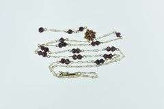 10K Yellow Gold Rubellite Garnet Beaded Vintage Chain Necklace
