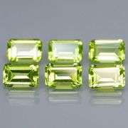 Brilliant 3.92ct 6pc set of matched emerald cut Peridot