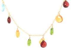 10kt Yellow gold multi gemstone dangle necklace