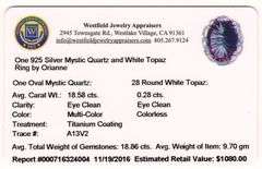 Brilliant 18.58CTS Mystic Quartz & 0.28CTW White Topaz Ring in Sterling Silver
