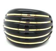 Set of 14kt Yellow gold black onyx and gold Stripe earrings and ring