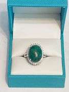 Mesmerizing Massive 11.00CTS Oval Cabochon-Cut Emerald & 1.00CTW White Sapphire Ring in Sterling Sil