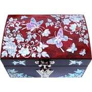 Red Butterflies & Blossoms Mother of Pearl Jewelry Box