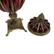 Gorgeous Red Blown Glass and Brass Covered Urn or Apothecary Compote With Pedestal