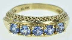 10K Yellow Gold Tanzanite Filigree Raised Statement Band Ring