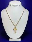 14 Kt Plated Rose Gold and Yellow Gold. Two Tone Rose Gold and Yellow Gold Jesus Cross Pendant Neckl