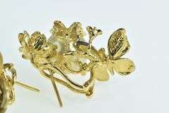 18K Yellow Gold J Y Designer Diamond Pearl Butterfly Earrings