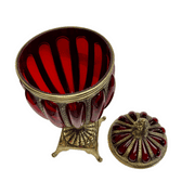 Gorgeous Red Blown Glass and Brass Covered Urn or Apothecary Compote With Pedestal