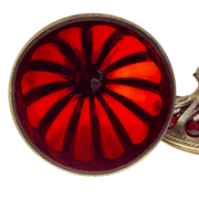 Gorgeous Red Blown Glass and Brass Covered Urn or Apothecary Compote With Pedestal